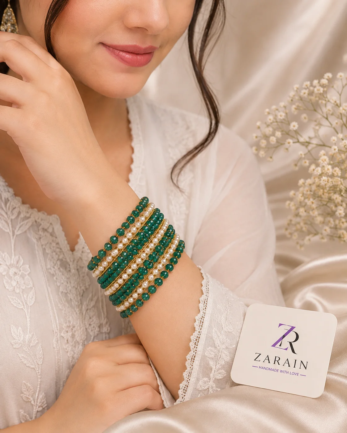 Emerald Blossom Crystal Bangle